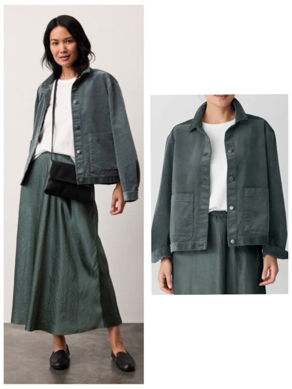 Eileen Fisher Corduroy Shirt Jacket Shacket Green L